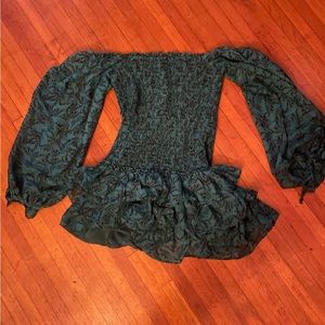 Green Floral Printed Drop Waist Smocked Dress